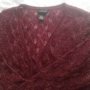 Lane Bryant Brick Red Gold Metallic Open Front Sweater